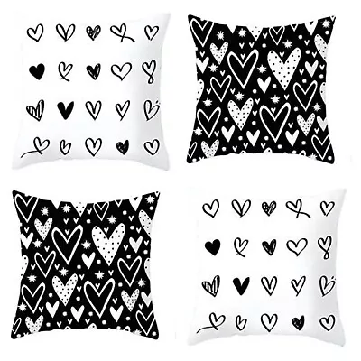 £3.99 • Buy Love Heart Romantic Black / White Cushion Covers 18x18  - Perfect Gift 