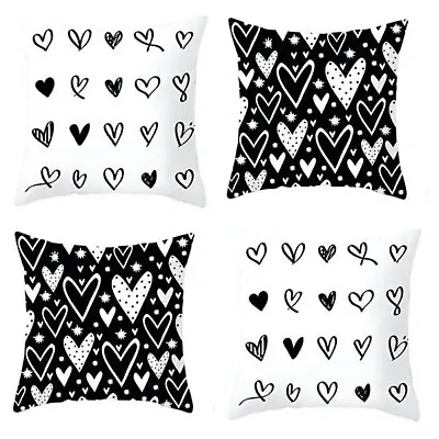 Love Heart Romantic Black / White Cushion Covers 18x18  - Perfect Gift  • £3.99