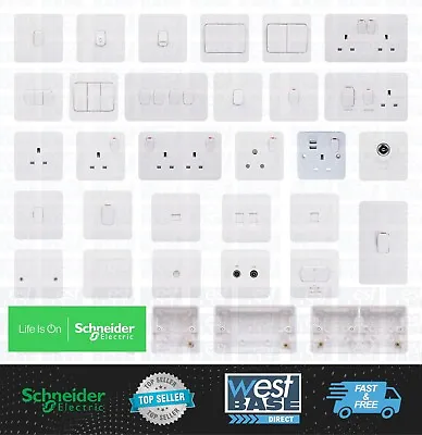 Schneider Lisse White Moulded Curved Plastic Switches & Sockets + USB Full Range • £10.39