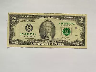 USA Real Money $2 Paper Money TWO  DOLLARS Serial Number K 34756577 A Dolla 2013 • $14.99