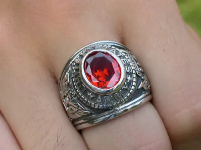 Stainless Steel United States Army Military January Garnet CZ Men Ring Size 7-15 • $29.99