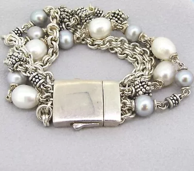 Michael Dawkins Sterling Silver Freshwater Pearl Multi-strand Bracelet 7'' • $125