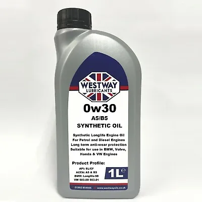 £11.99 • Buy 0W30 1L Fully Synthetic Engine Oil 0w/30 A5/B5 - 1 Litre