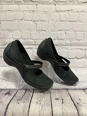 Crocs Black 8 Nubuck Mary Jane Slip On Wedge Shoes • $16.99