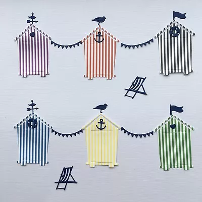 Seaside Beach Hut Scene Card Topper Die Cuts - Assorted Sets Of 6 + Accessories • £2.25