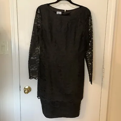 Vtg 1990s Black Lace Dress Long Sleeve Boat Neck  Size 10 Gigi By Gillian VGUC • $34.95