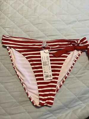 ESPRIT Women's Hamptons Beach RCS Mini Brief Bikini Bottoms Red White Stripe 14 • £8.50