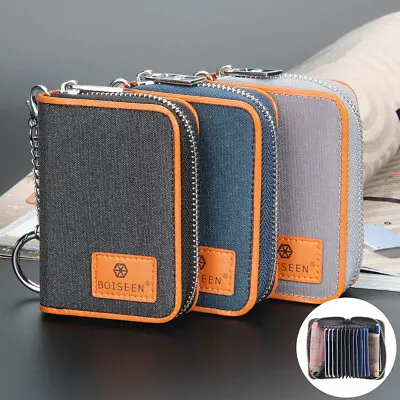 Canvas Mens Leather Wallet Credit Card Holder Zipper Pocket Cash Purse Billfold • $8.99