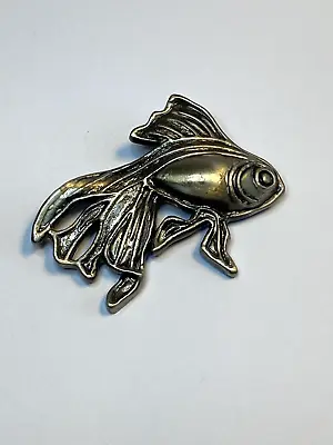 Large Vintage Flying Fish Brooch Pin 2.25  Silver & Black • $18