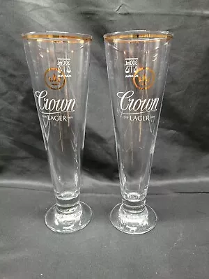 Pair Of Crown Lager 300ml Beer Glasses - As New • $29.50