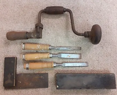 Vintage Antique Manual Drill Hand Crank Metal And Wood Screw Driver & Drill.lot • £9.98