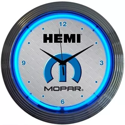 Mopar Hemi Logo White Face Blue Neon Hanging Wall Clock 15  Diameter 8MPHEM • $82.99