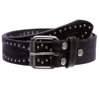 Embossed Vintage Cowhide Thick Leather Riveted Nailhead Studded Casual Jean Belt • $39.99