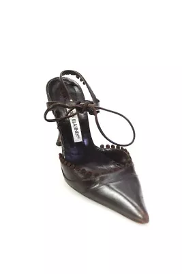Manolo Blahnik Womens Stiletto Ankle Strap Pointed Toe Pumps Brown Leather 35 • $109.79