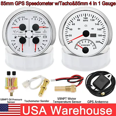 2 Gauge Set 85mm GPS Speedometer 200MPH With Tachometer With Sensor For Boat Car • $135.15