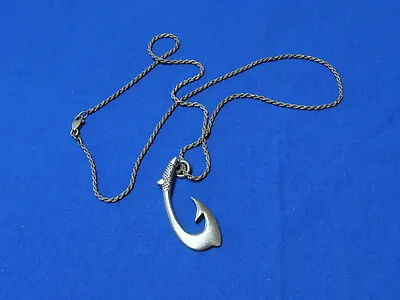 Vintage Sterling Silver Fish Hook Pendant Necklace 20  Rope Chain Fishing Sharp! • $39.99