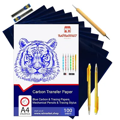100 Sheets A4 Blue Carbon Transfer Paper For Tracing On Fabric Wood And Sewing • £8.49