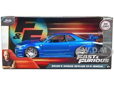 Brian's Nissan Gtr Skyline R34 Blue  Fast & Furious  1/24 Diecast Car Jada 97173 • $23.99