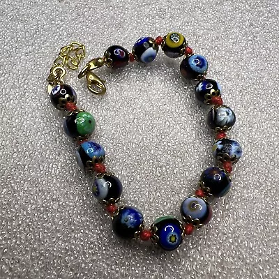 VTG Millefiori Bracelet Murano Venetian Art Glass Beads Colorful Design ~ D • $19.99