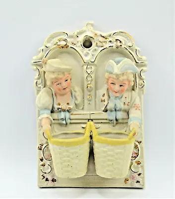 Vtg Antique CHASE Match Holder Striker Wall Pocket Boy Girl Bisque Hand Paint    • $42.49