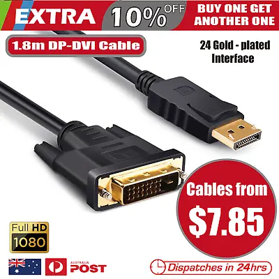 $6.25 • Buy Displayport DP To DVI Cable Male To Male HD 1080P High Speed Display Port Lead