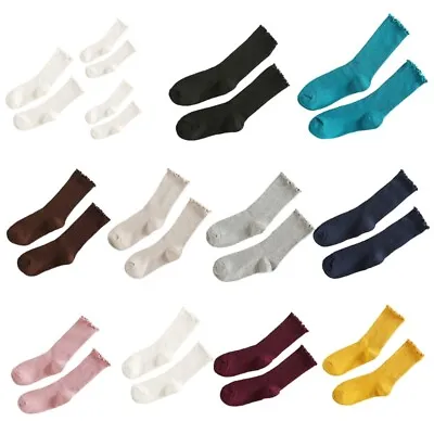 $6.73 • Buy Women Cute Ruffle Cuffs Socks Lettuce Edge Frilly Cotton Ribbed Knit Crew Socks