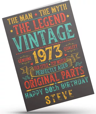Personalised 50th Birthday Card For Him Vintage Male 1973 Any Name 50 Years Old • £3.79