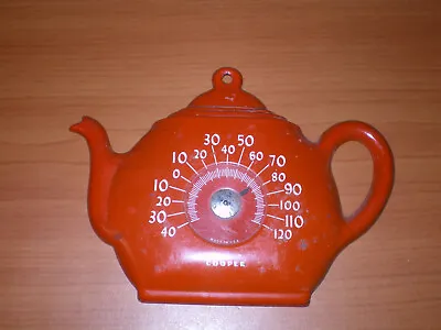 Vintage Metal COOPER CO. Red Teapot * Kettle Kitchen Wall Thermometer WORKS • $19.95