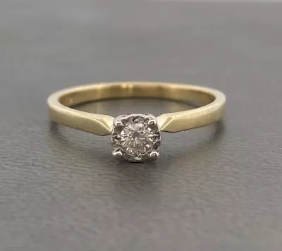 $230.80 • Buy 9ct Yellow Gold 0.10ct Diamond Solitaire Ring Size L Hallmarked