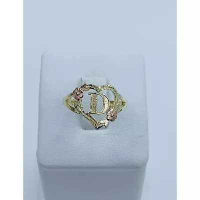 10k Solid Gold Ring Heart Rose Initial Sz 8.5 ❤️ Anillo Inicial Oro Rosa Corazon • $126.50