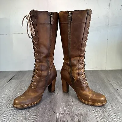 FRYE VILLAGER LACE ZIP Distressed Brown Leather Tall Lace Up Boots 77610 Size 6M • $103.98