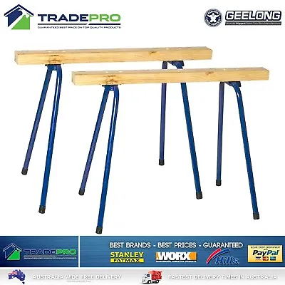 $79 • Buy Saw Horse 2pc Pair PRO Trestle Steel Foldable Work Bench Stand Support Legs