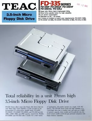 $39 • Buy TEAC FD-335HF 3.5  Internal Floppy Disk Drive Supper Slim 19 Mm