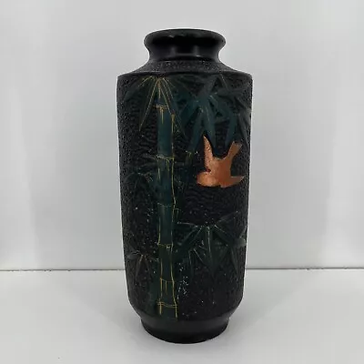 Vintage 12” Hand Painted Vase Bamboo Bird Made In Japan 1900s Antique • $50