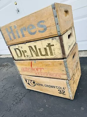 4 Vintage Rare Soda Pop Wood Crates Dr Nut RC Royal Crown Cola Anchor Hires • $295
