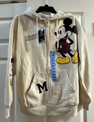 Disney Mickey Mouse Women's Full Zip Ivory Hoodie Jacket Sweatshirt Large NWT • $39.99