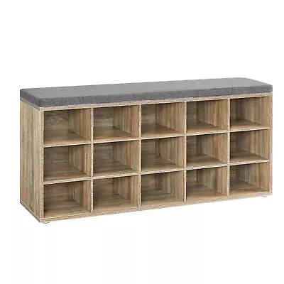 Shoe Rack Shoe Bench With Seat Cushion Oak With Blue Grains And Grey LHS015T60 • £69.99