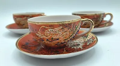 Moriage Dragonware Small Tea Cup Saucer Set Of 3 Made In Occupied Japan Orange • $45