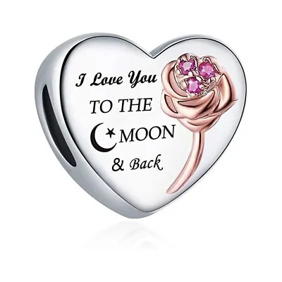 925 Sterling Silver I Love You To The Moon And Back Charm Bracelet Birthday Gift • £8.39
