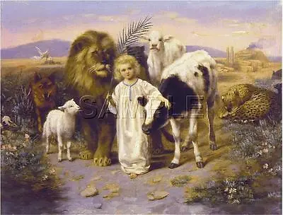 PEACE ANGEL LION LAMB SHEEP COW WOLF STRUTT CANVAS RELIGIOUS ART PRINT  8.5 X11  • $29.60