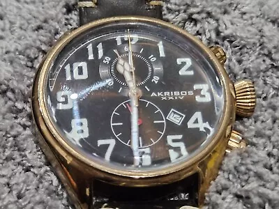 Akribos XXIV Men's AK706RG Chronograph Black Dial Rose Gold Stainless Watch • $10