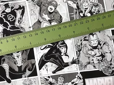 Marvel Comics Avengers B&W 100% Cotton Print Fabric For Crafting Quilting • £6.75