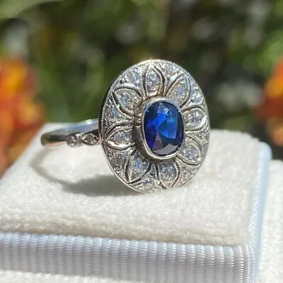 2.50Ct Oval Lab Created Sapphire Vintage Engagement Ring 14K White Gold Plated • $122.99