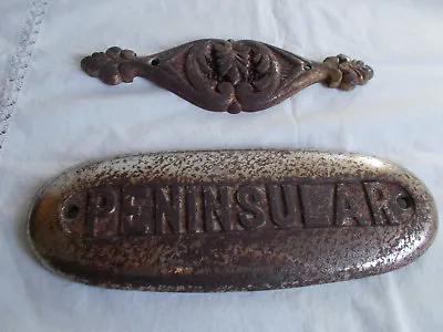 Vintage PENINSULAR NAME PLATE EMBLEM Lot Of 2 Chrome Rusty 9.5x3.5  & 8.5x2.75  • $15.40