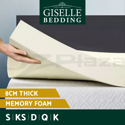 Giselle Memory Foam Mattress Topper Queen 8CM Bed Underlay Bamboo Cover Double • $89.95