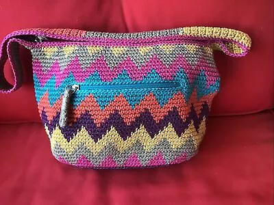 The SAK Multicolor Zig Zag Striped Zippered Crochet Strap Handbag Purse • $9.99