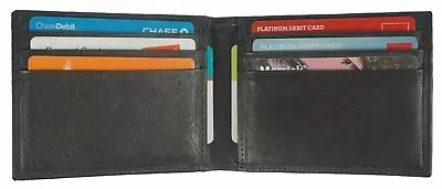 Genuine Leather Slim Front Pocket Slim Magnetic Money Clip Mens Wallet Black • $10.44