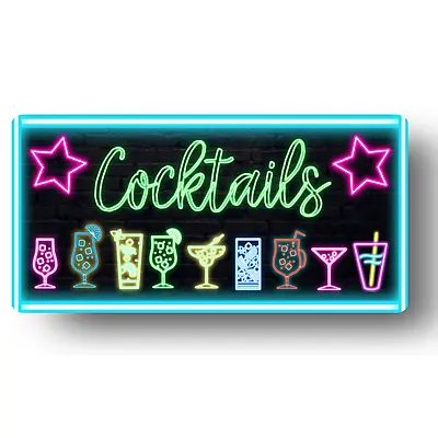 Home Bar Neon Sign Cocktail Metal Wall Kitchen Plaques Retro Hen Parties Friends • £4.95