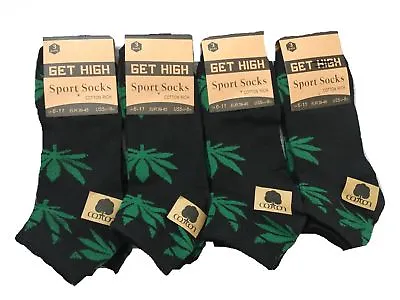 Men's Trainer Ganja Weed Leaf Print Cannabis Marijuana Cotton Socks UK Size 6/11 • £4.99