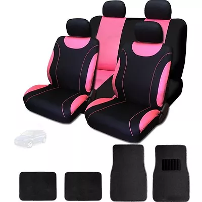 For Mazda New Flat Cloth Black And Pink Car Seat Covers With Mats Set • $46.70